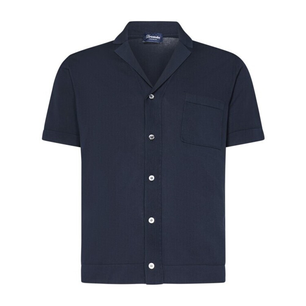 Drumohr Frosted Navy Bowling Shirt With Chest Patch Pocket - NWT